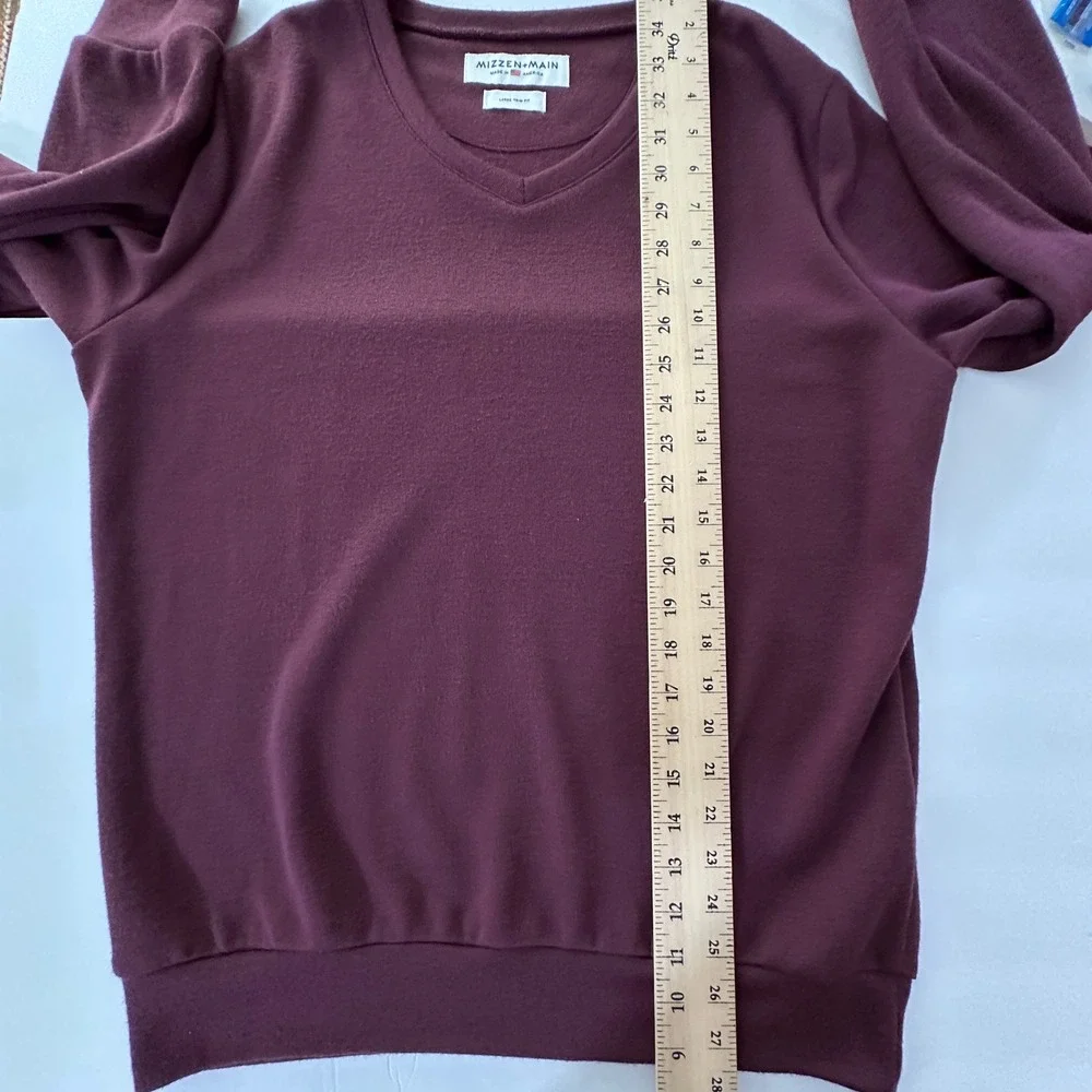Mizzen Main Mens Sweater L Burgundy Maroon Trim Fit V-Neck Lightweight Preppy